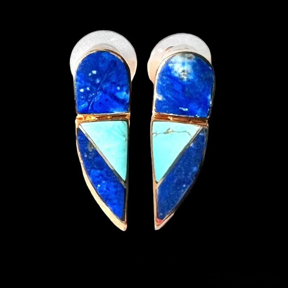 Post Earrings Genuine Stone Geometric Contemporary Minimal Blue Turquoise